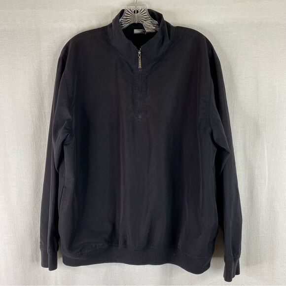 Izod Golf Black 1/4 Zip Long Sleeve Lightweight Pullover Pockets L - Picture 2 of 8